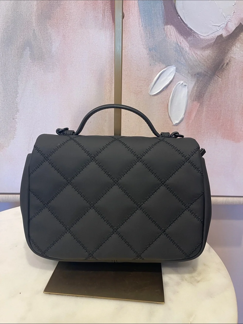 NWOT Tory Burch Black Willa Quilted Top-Handle Satchel with Logo Medallion